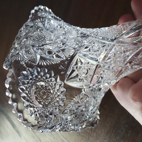 Vintage Antique Clear Glass Ruffled Sawtooth Paddle Wheel Pattern Vase 6.5" - Picture 8 of 16